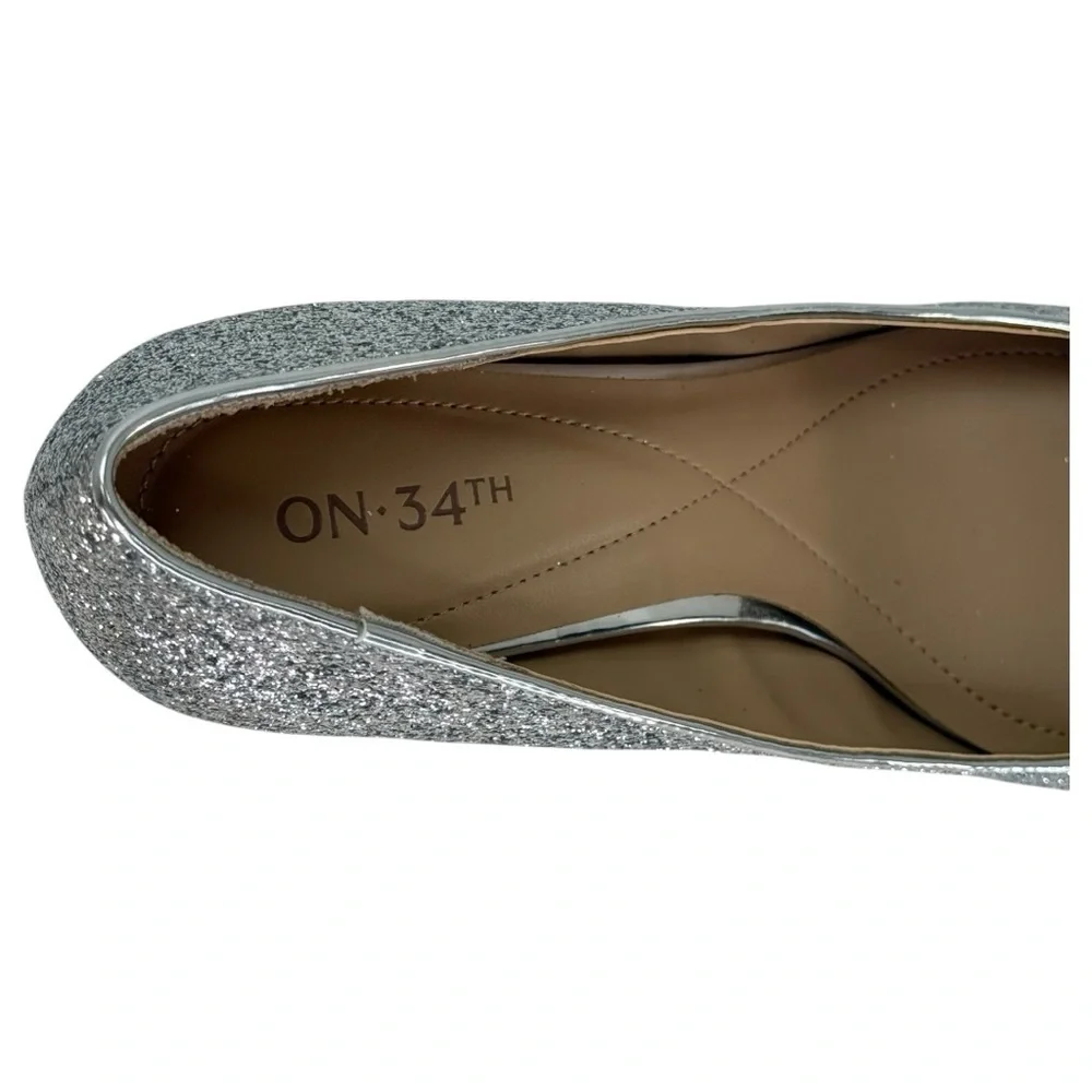 ON 34th Jeules Silver Glitter Womens Heels Size 8M